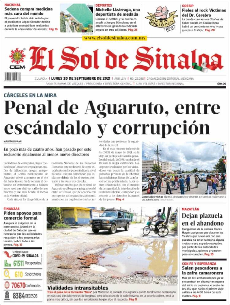 Portada de El Sol de Sinaloa (Mexique)