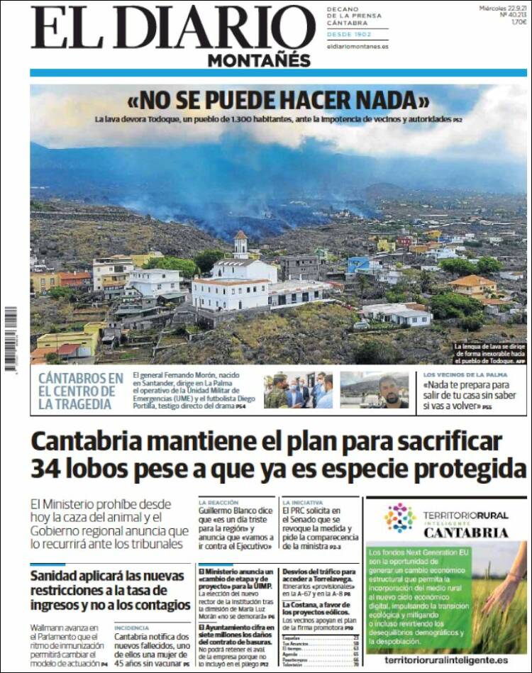 Portada de El Diario Montañés (España)