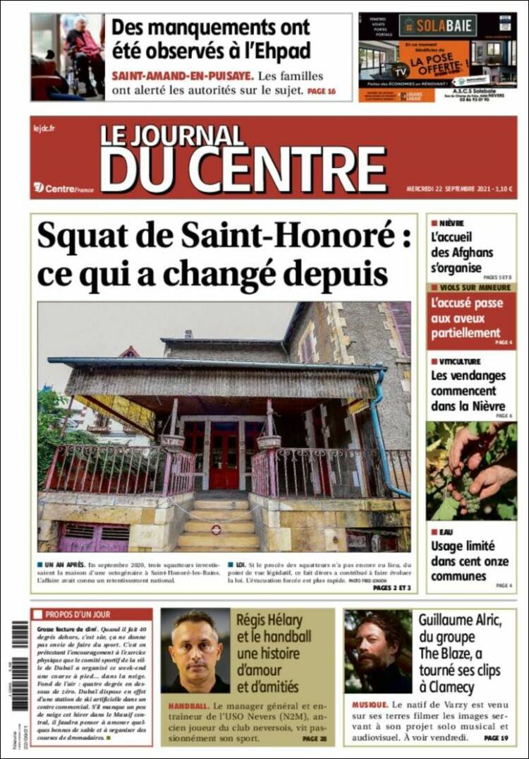 Portada de Le Journal du Centre (Francia)