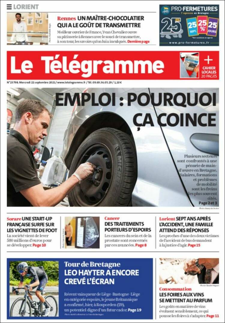 Portada de Télégramme (Francia)