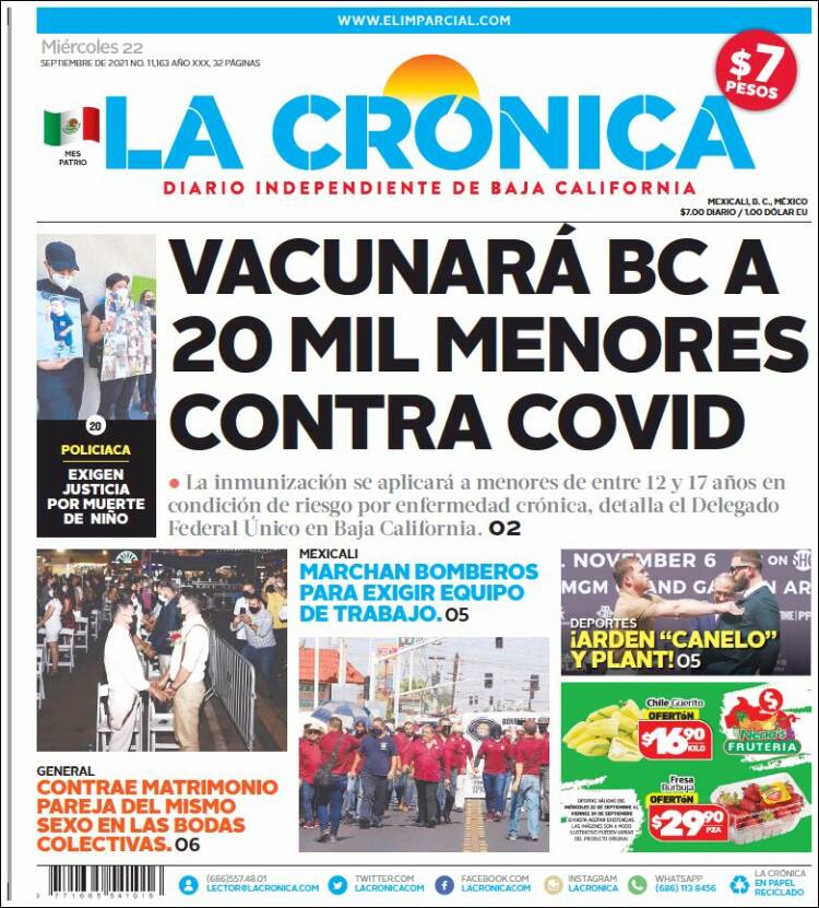 Portada de La Crónica de Baja California (México)