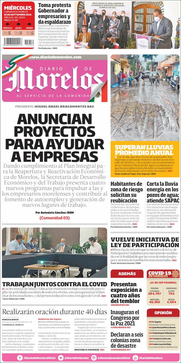 Portada de Diario de Morelos (México)