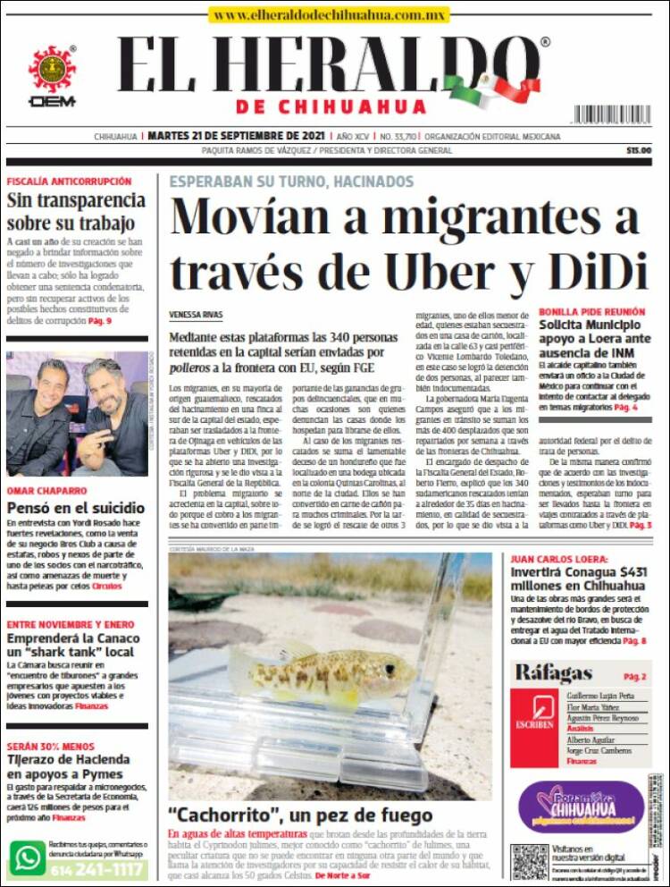 Portada de El Heraldo de Chihuahua (México)