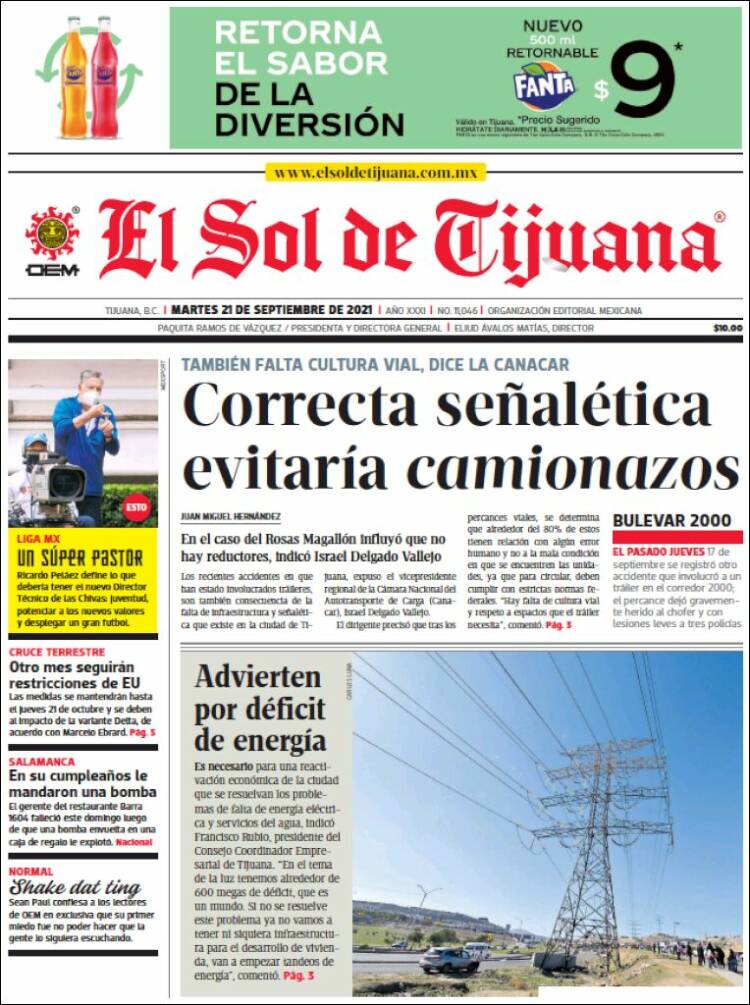 Portada de El Sol de Tijuana (México)