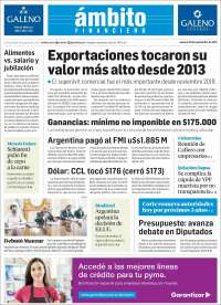 Portada de Diario Ambito Financiero (Argentine)