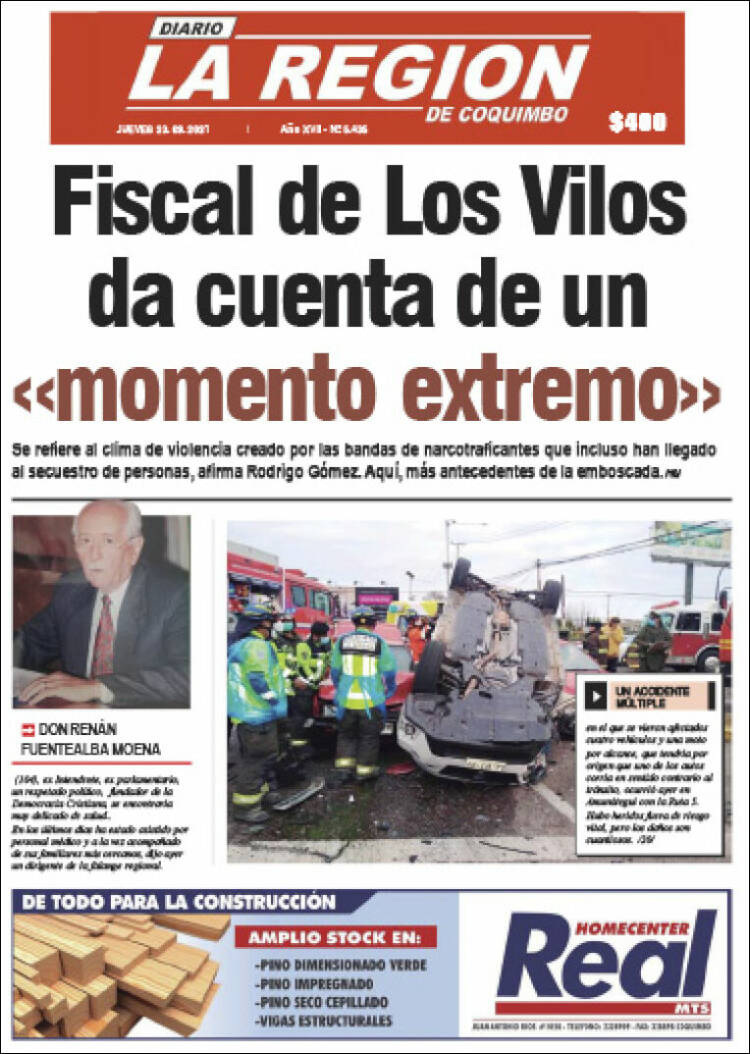 Portada de Diario La Región de Coquimbo (Chili)