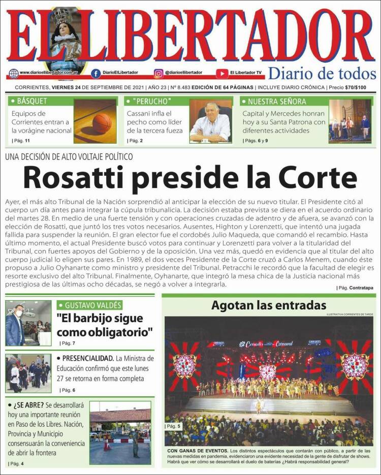 Portada de Diario El Libertador (Argentina)