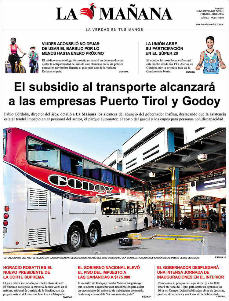 Portada de Diario La Mañana (Argentina)
