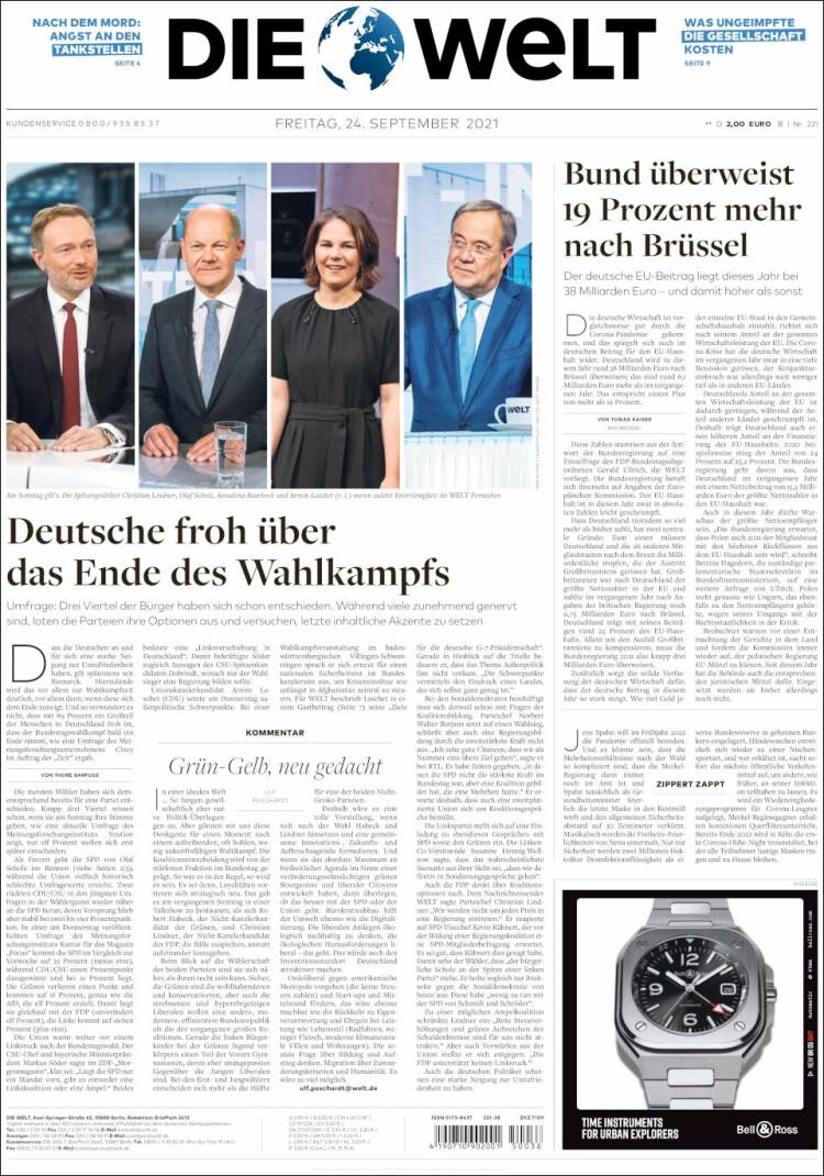 Portada de Die Welt (Alemania)