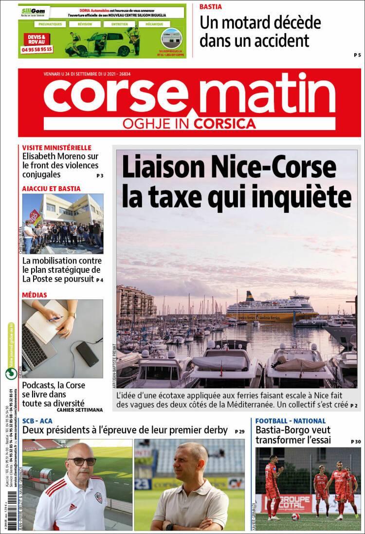 Portada de Corse-Matin (Francia)