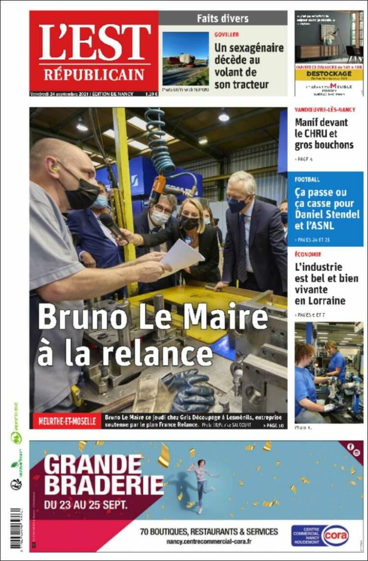 Portada de L'Est Republicain (Francia)