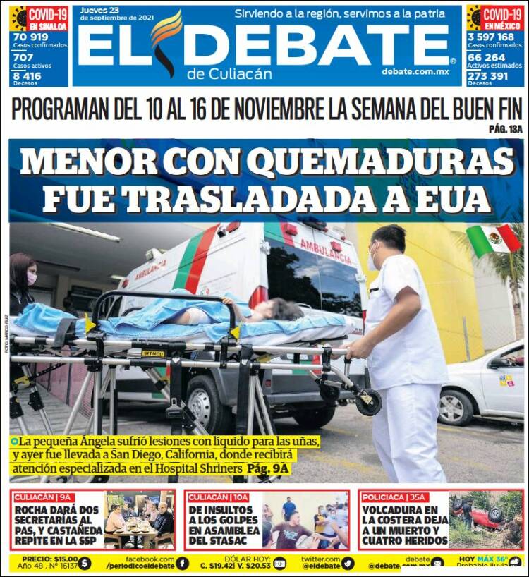 Portada de El Debate de Culiacán (México)