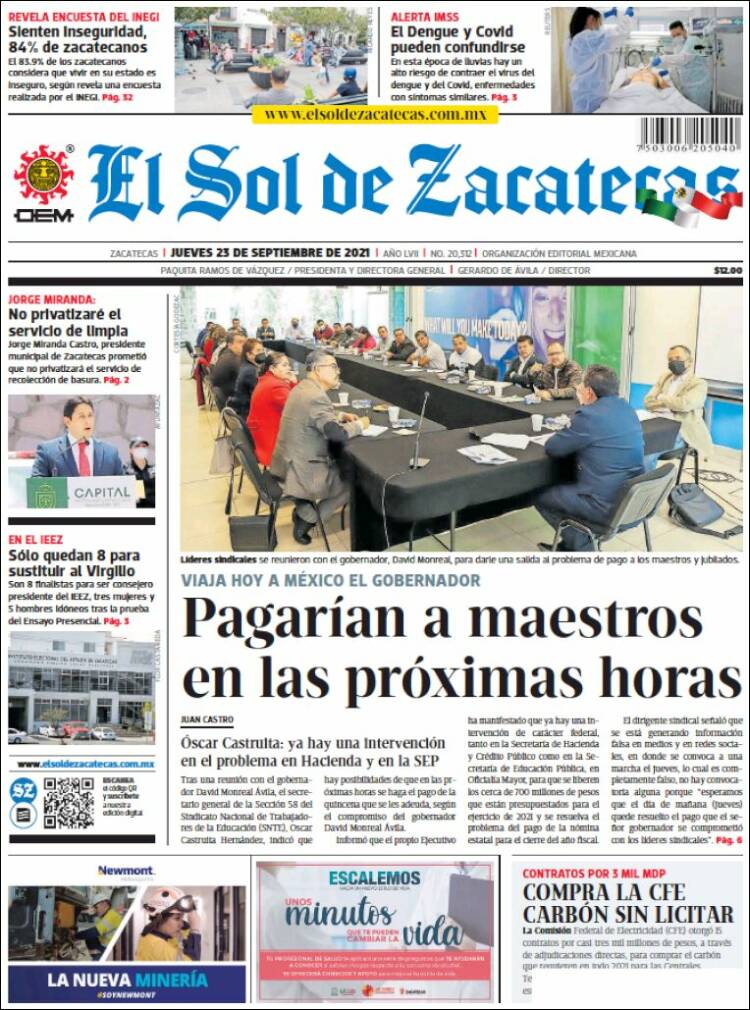 Portada de El Sol de Zacatecas (México)