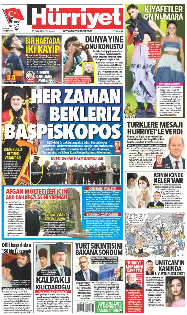 Portada de Hürriyet (Turqu&iacute;a)