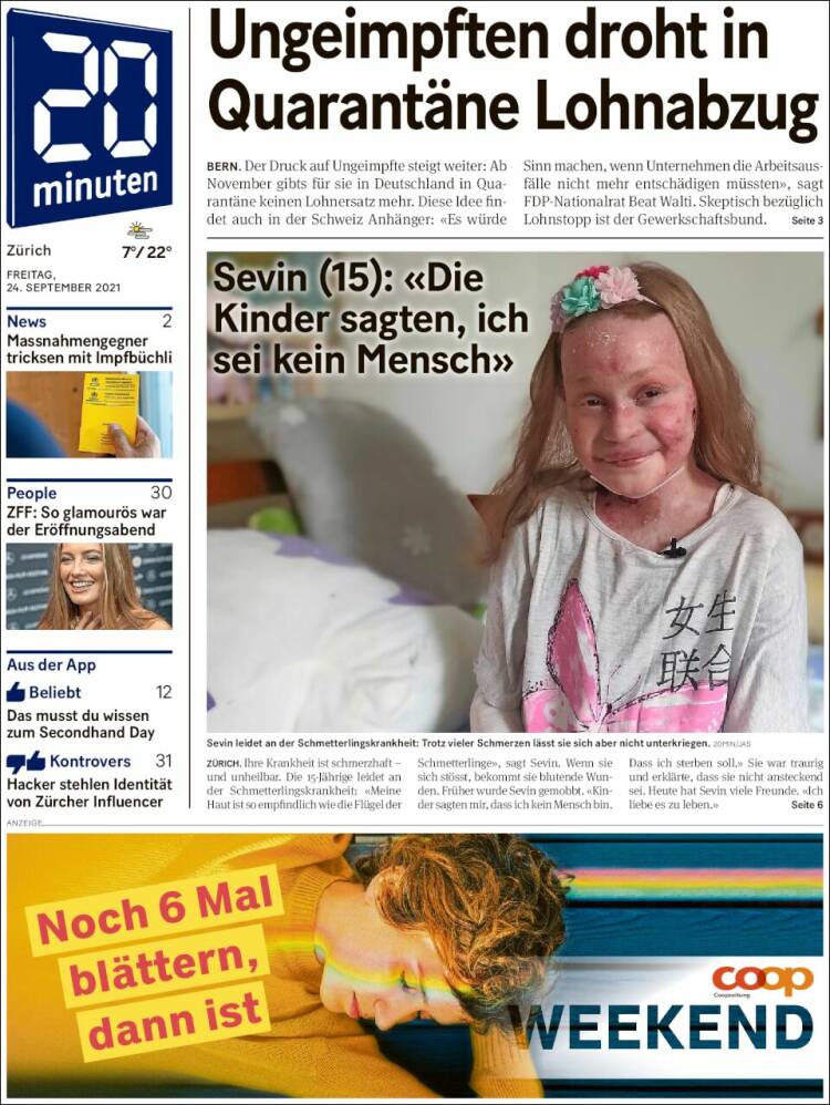 Portada de 20Minuten - Zürich (Suiza)