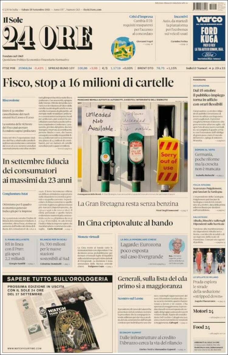 Portada de Il Sole 24 ORE (Italia)