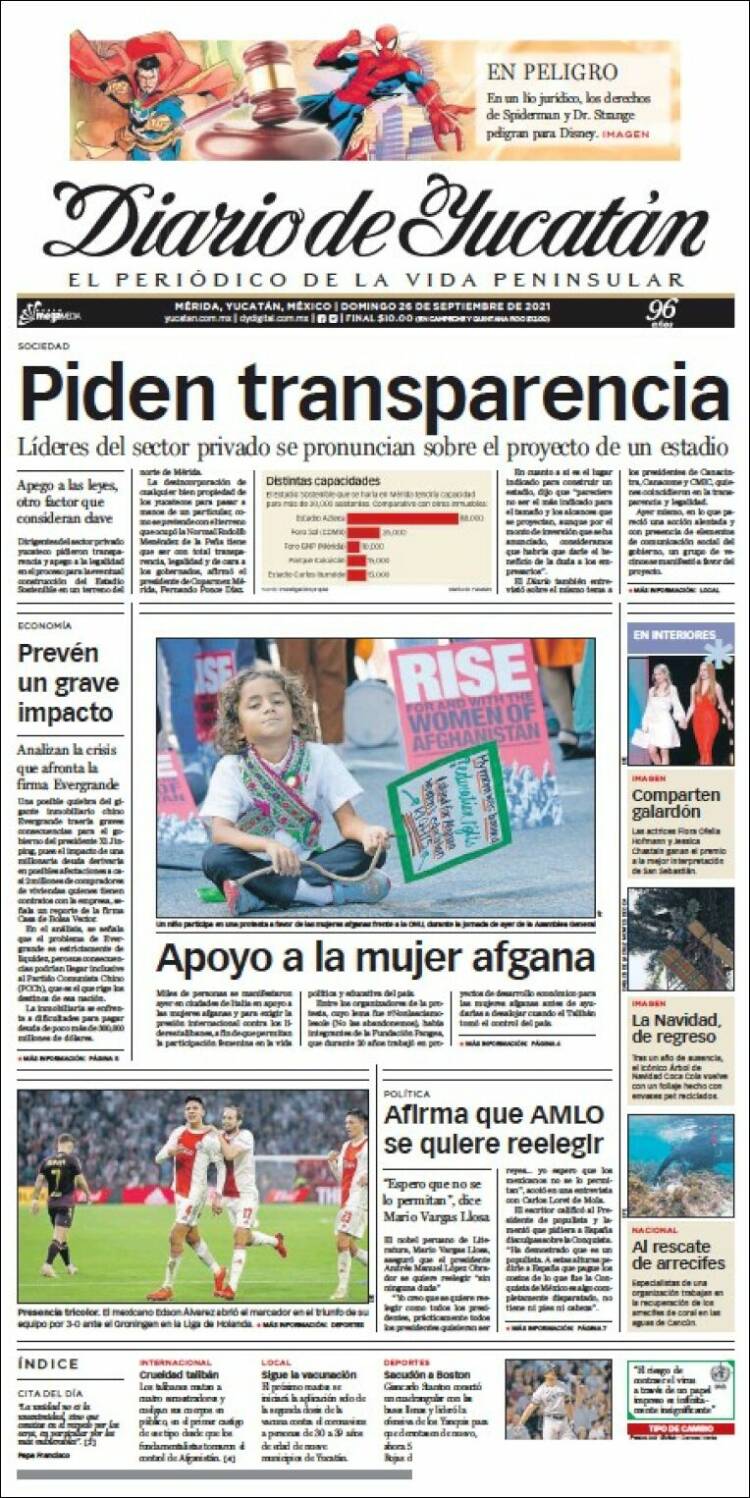 Portada de Diario de Yucatán (México)