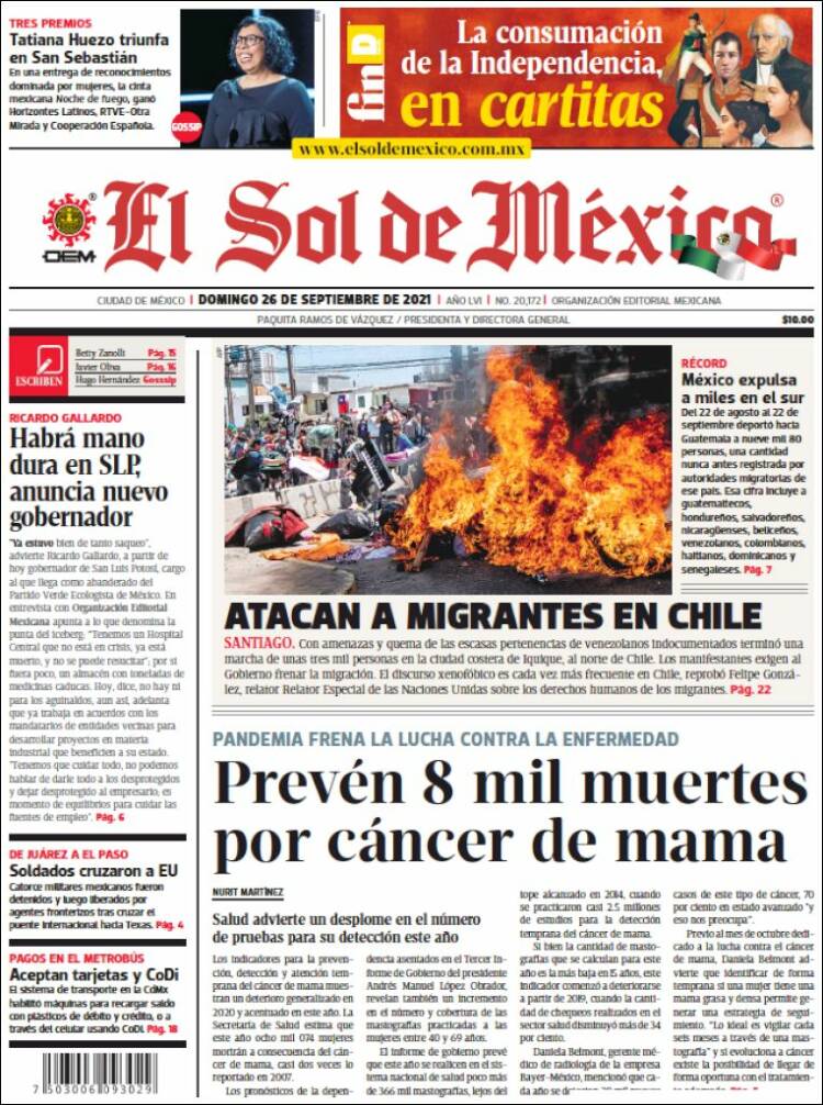 Portada de El Sol de México (México)