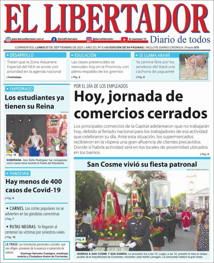 Portada de Diario El Libertador (Argentine)