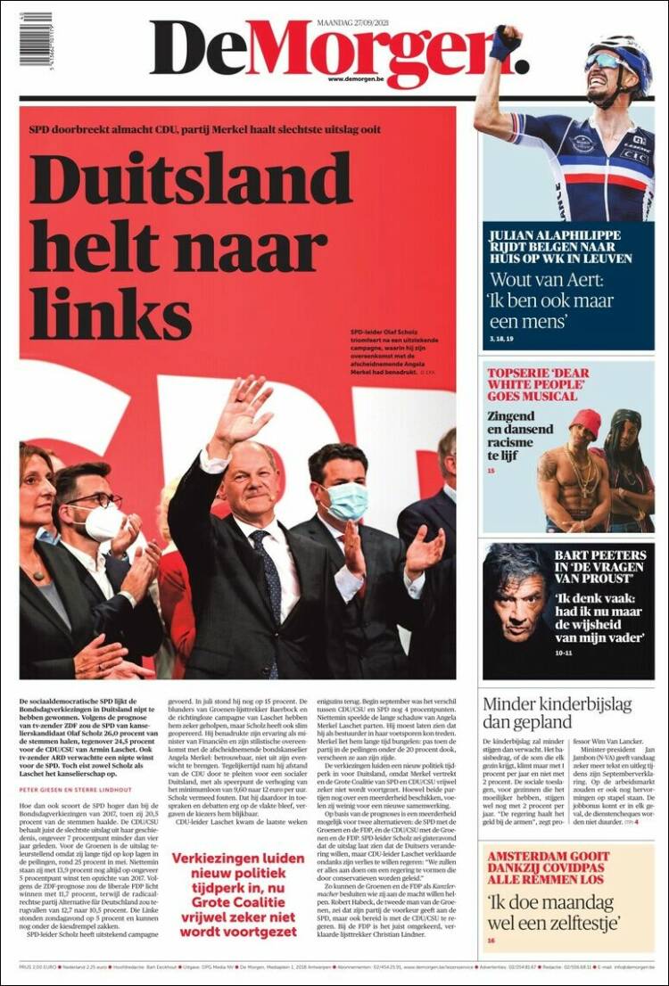 Portada de De Morgen (Belgique)