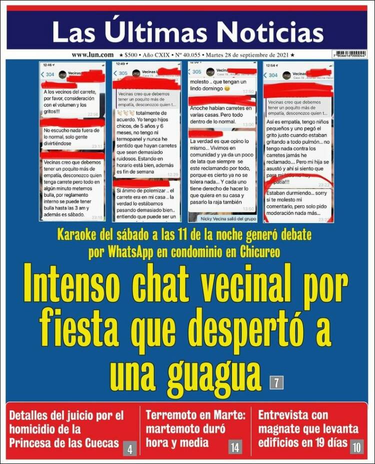 Portada de Las Últimas Noticias (Chile)