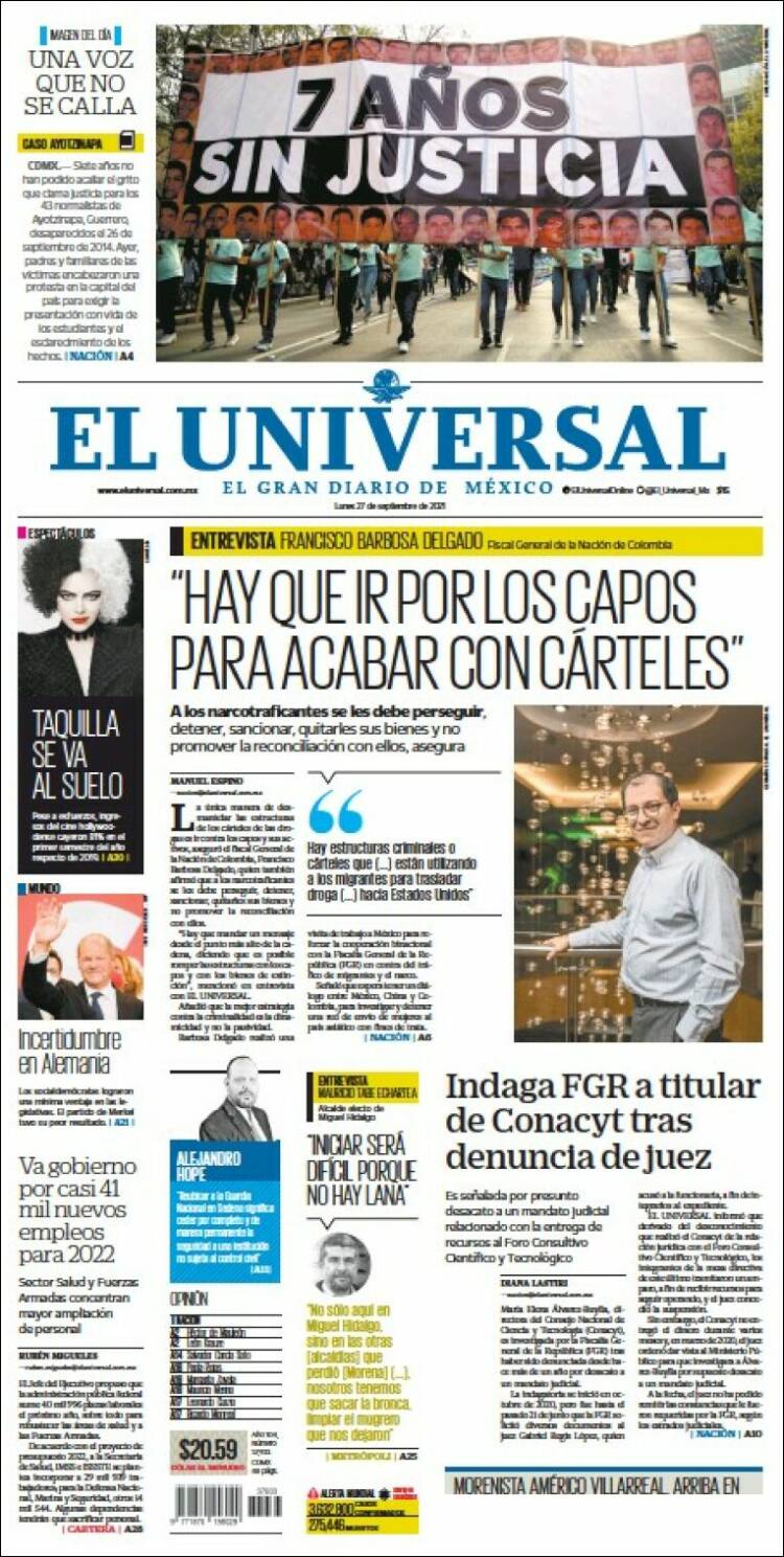 Portada de El Universal (Mexique)