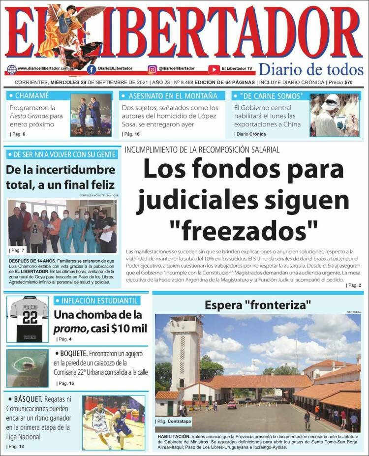 Portada de Diario El Libertador (Argentina)