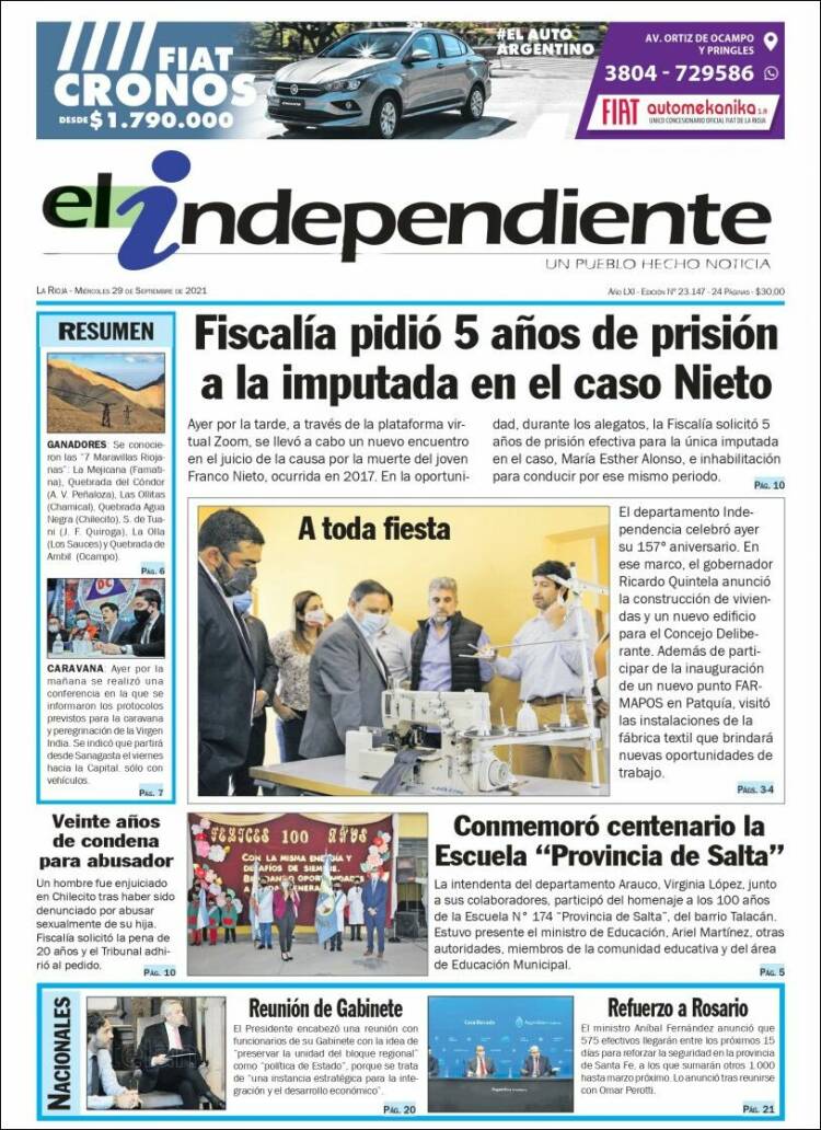 Portada de El Independiente (Argentine)