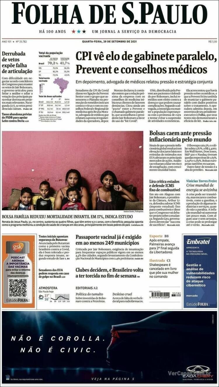 Portada de Folha de São Paulo (Brasil)