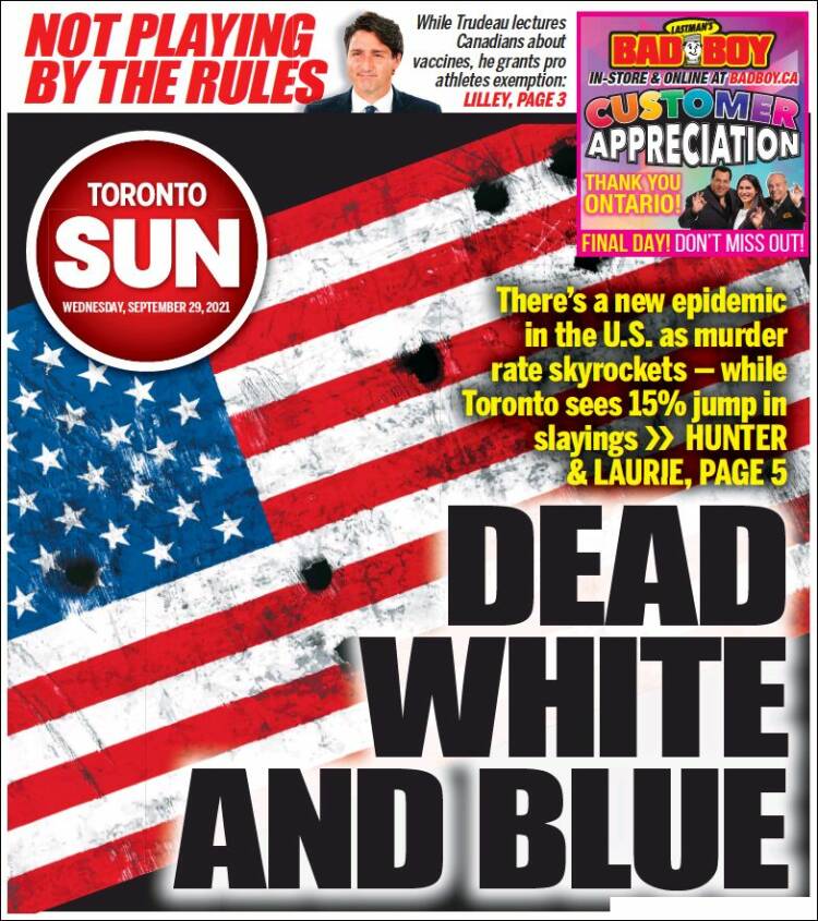 Portada de The Toronto Sun (Canadá)