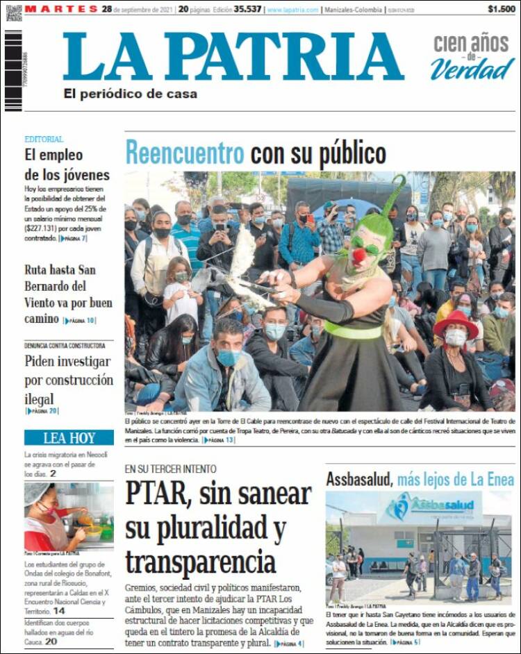 Portada de La Patria (Colombia)