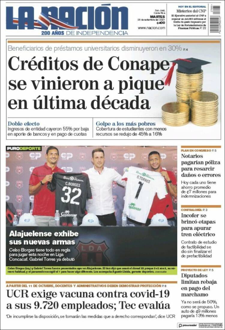 Portada de La Nación - Costa Rica (Costa Rica)