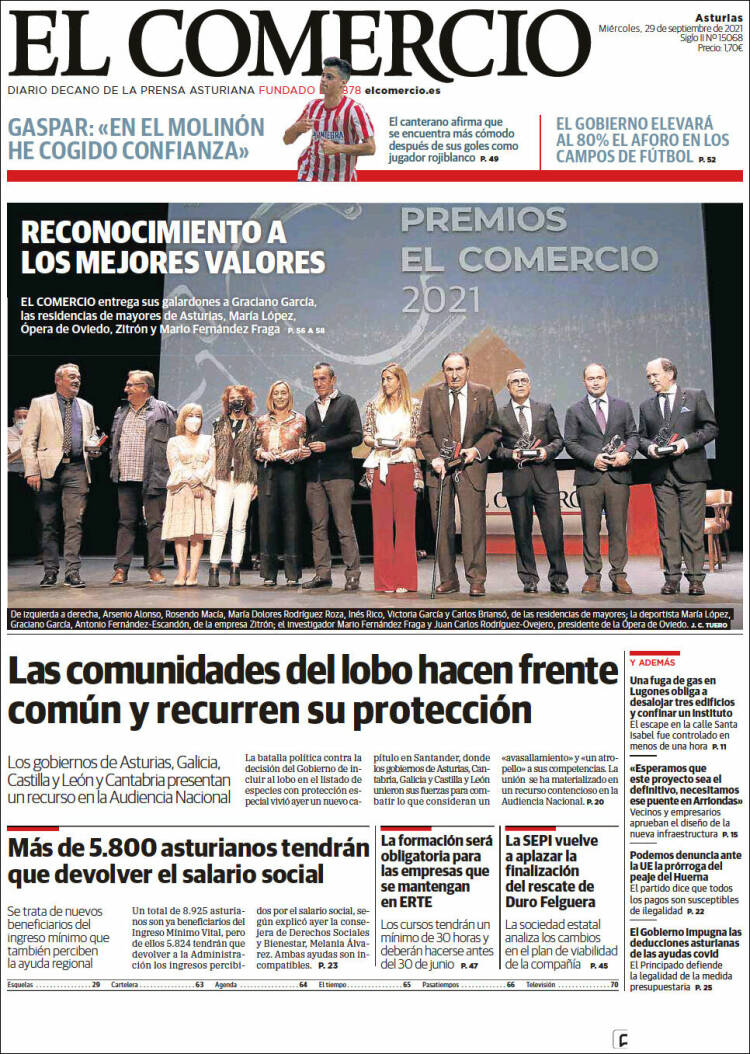 Portada de El Comercio (España)