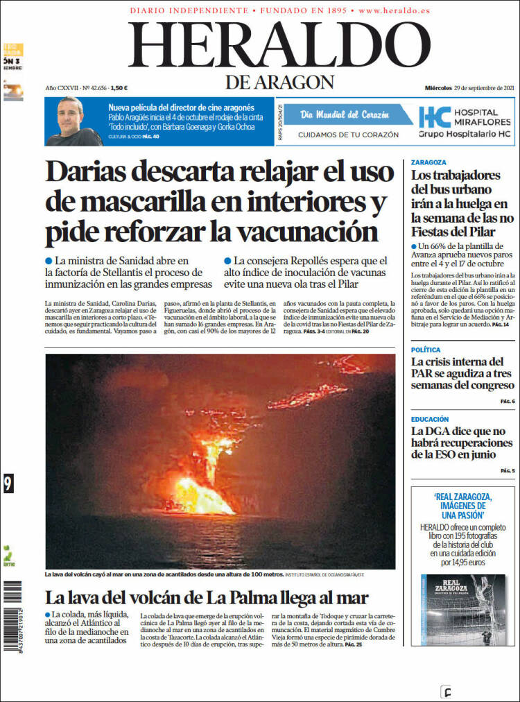 Portada de Heraldo de Aragón (España)
