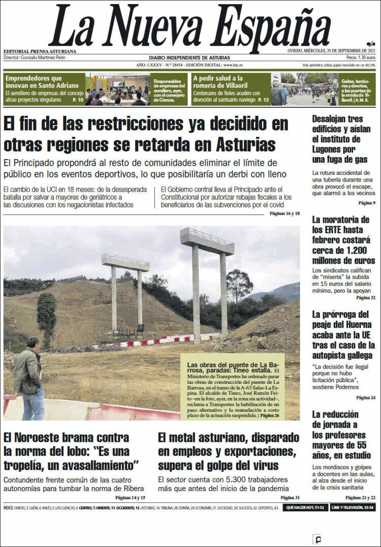 Portada de La Nueva España (España)