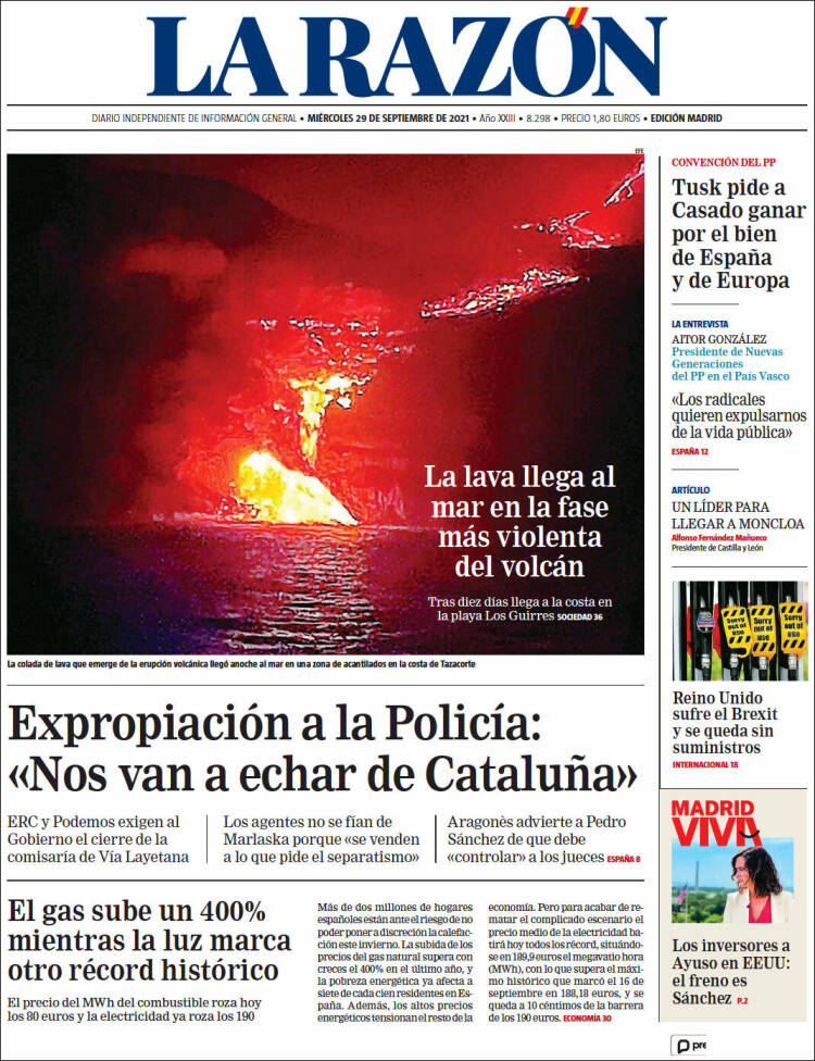 Portada de La Razón (España)