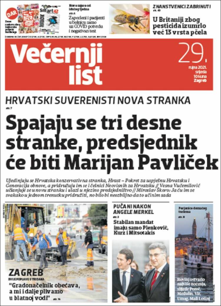 Portada de Večernji (Croatie)
