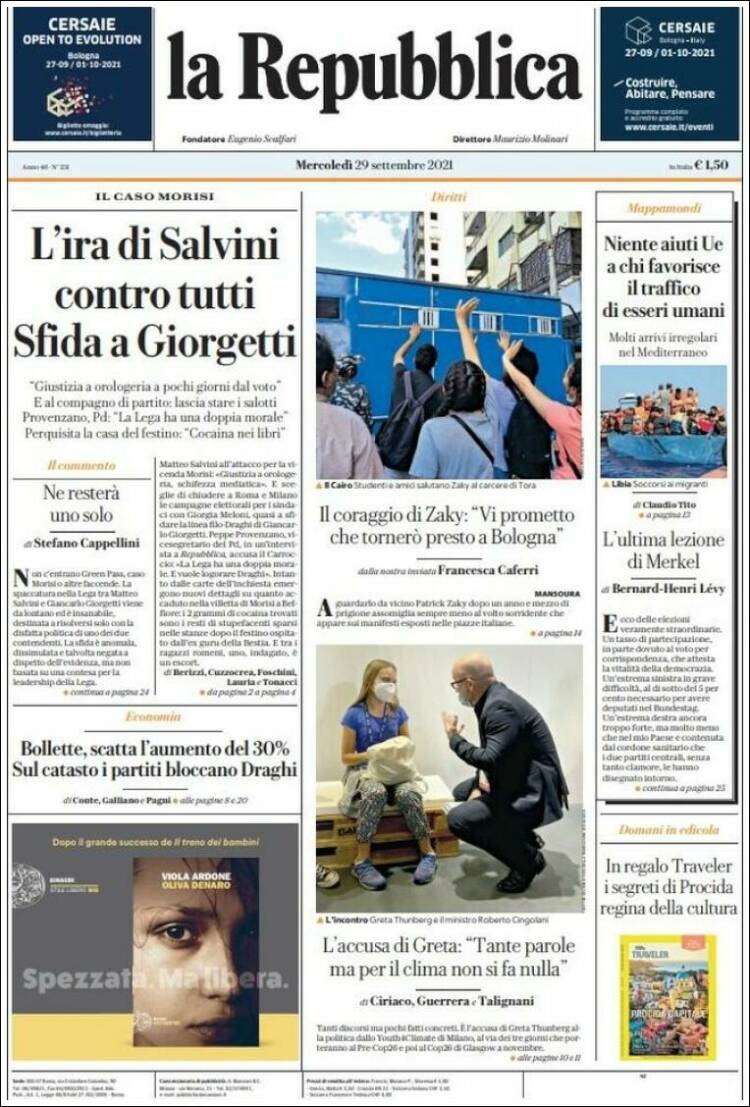 Portada de La Repubblica (Italie)