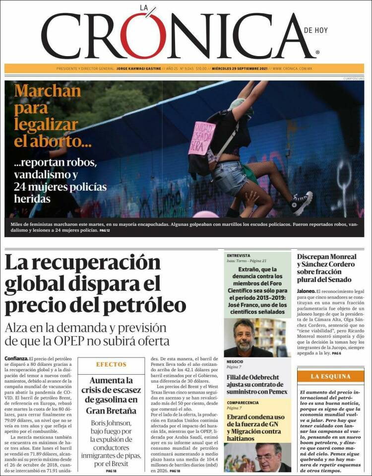 Portada de La Crónica de Hoy (Mexique)