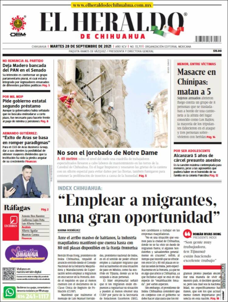 Portada de El Heraldo de Chihuahua (Mexique)