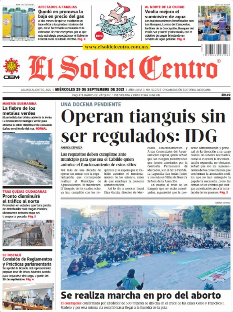 Portada de El Sol del Centro (Mexique)
