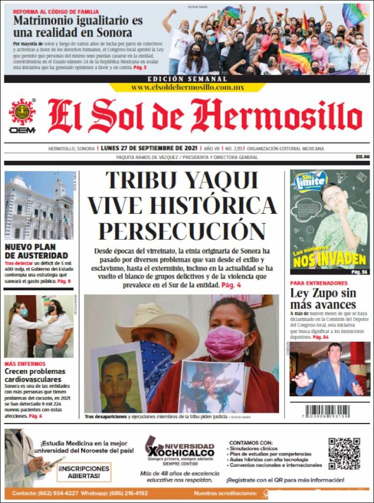 Portada de El Sol de Hermosillo (Mexique)