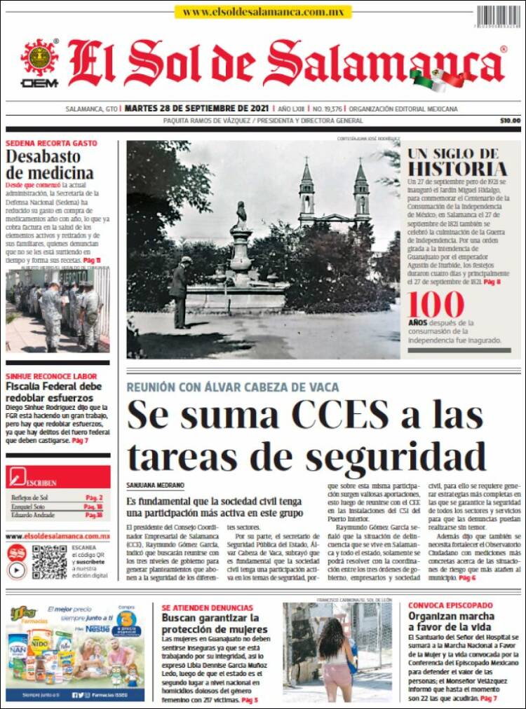 Portada de El Sol de Salamanca (Mexique)