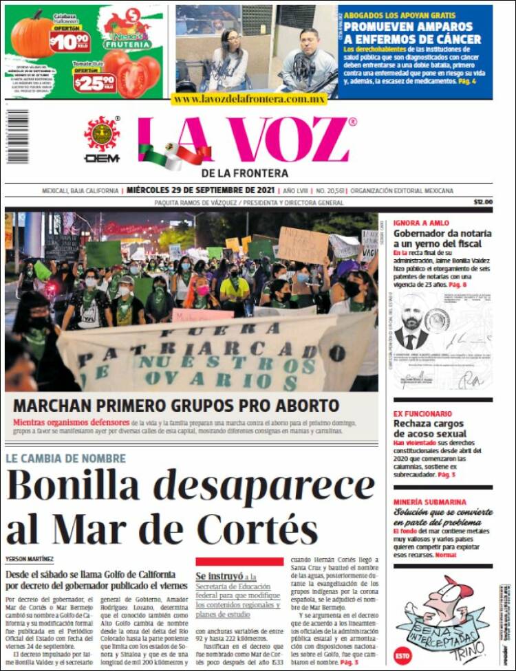 Portada de La Voz de la Frontera (Mexique)