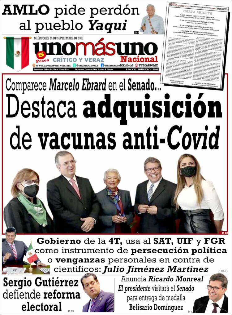 Portada de unomásuno (Mexique)