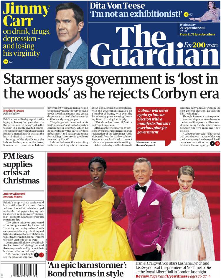 Portada de The Guardian (Royaume-Uni)