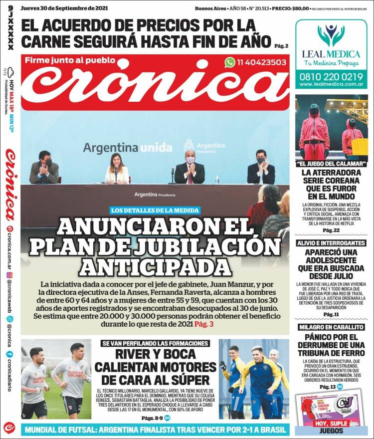 Portada de Crónica (Argentina)