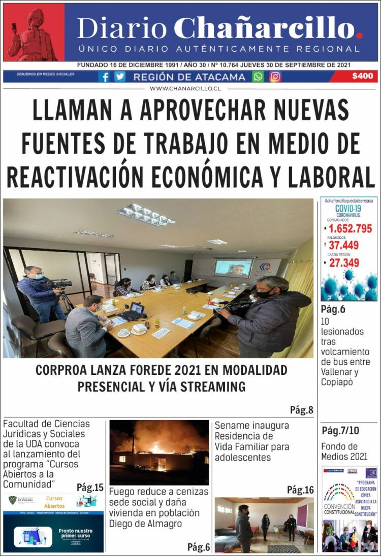 Portada de Diario Chañarcillo (Chile)