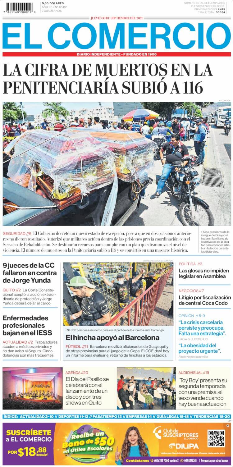 Portada de El Comercio (Ecuador)