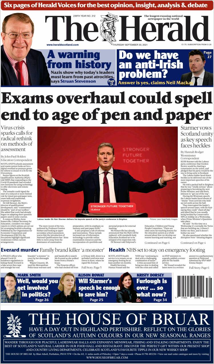 Portada de The Herald (Reino Unido)